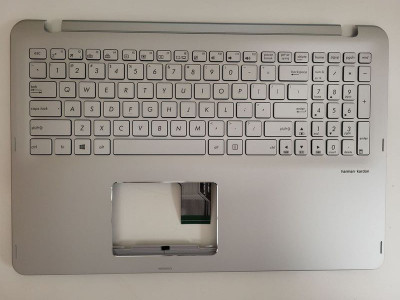 Carcasa cu tastatura palmrest Laptop, Asus, ZenBook Flip UX560UA, UX560UAK, 90NB0BZ2-R31US1, 13NB0BZ2P02211-1, 13NB0BZ2AM0401, iluminata, argintie, la foto