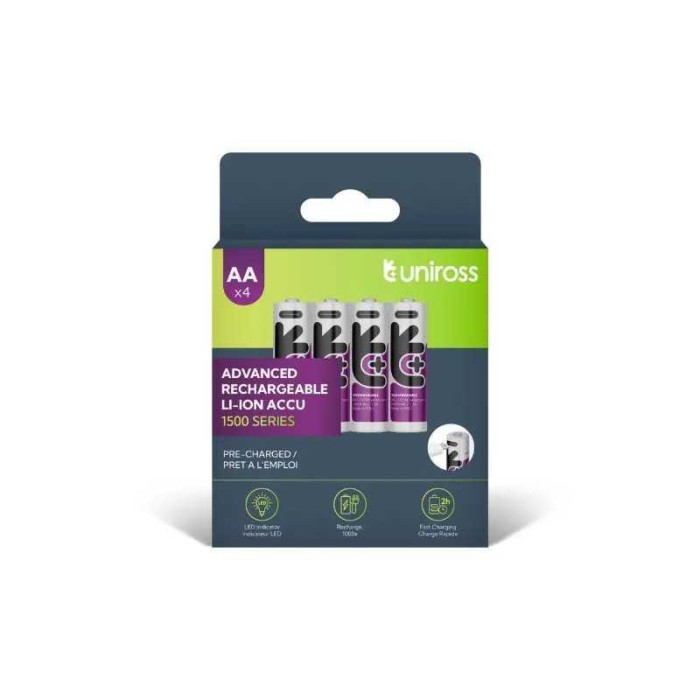 Set acumulatori Uniross AA R6 Li-ion 14500 1.5V 1400mAh cu incarcare