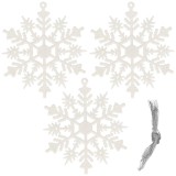 Cumpara ieftin Set decoratini pentru brad tip fulg de nea, 3 bucati, 10 cm, sclipici, cu snur, alb