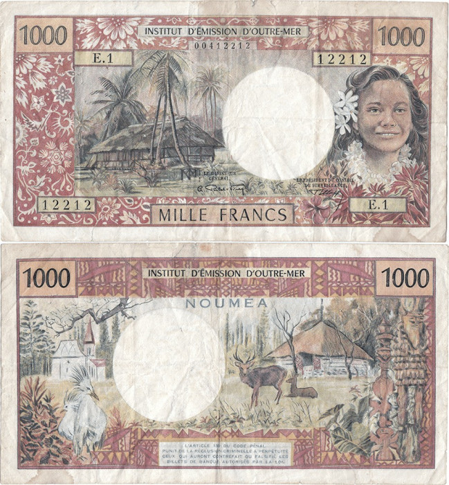 1969, 1.000 francs (P-61) - Noua Caledonie
