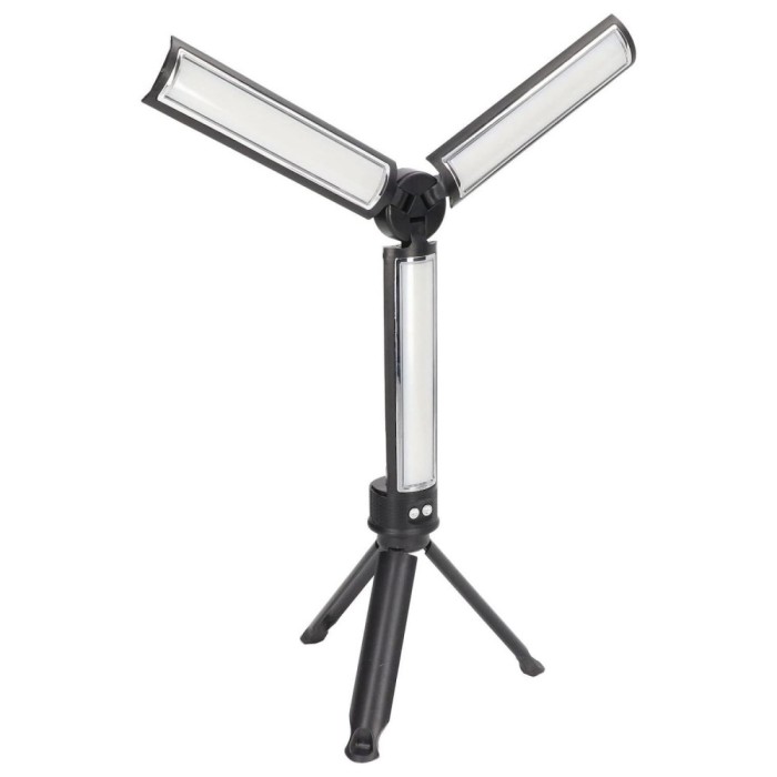 Lampa LED Mutifunctionala Pliabila cu Trepied, 4 niveluri de putere si 3 moduri de iluminare, incarcare USB, Neagra Negru Nu 384 lm