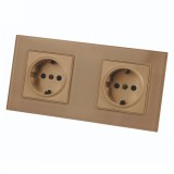 Priza Dubla cu Rama din Sticla aurie Spin SPN1422G