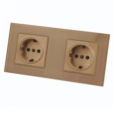Priza Dubla cu Rama din Sticla aurie Spin SPN1422G foto