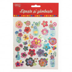 Abtibilduri DACO Lipeste si Zambeste, Model Flori, Multicolor, 24 Buc/Set, Autocolante Copii, Stickere Decorative, Stickere pentru Copii, Abtibilduri