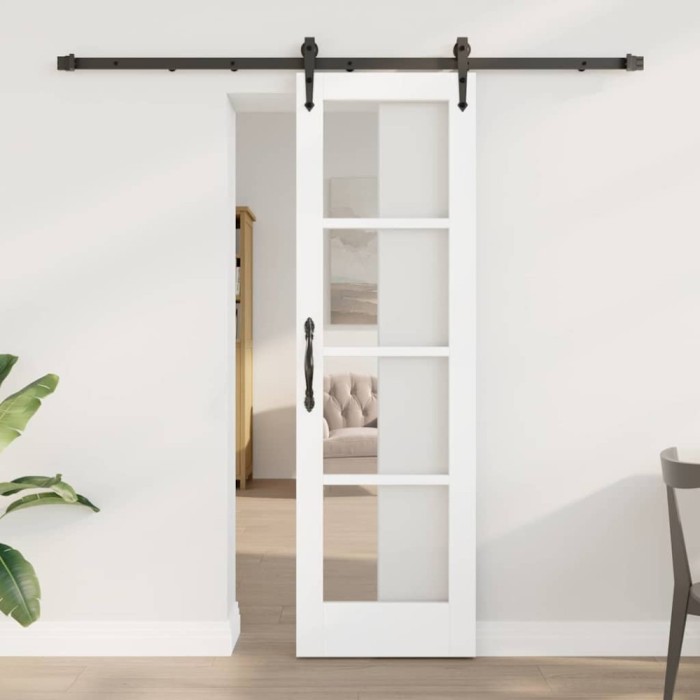 Ușă Glisantă cu Set de Hardware Alb 61x198.5 cm Lemn Masiv Pin