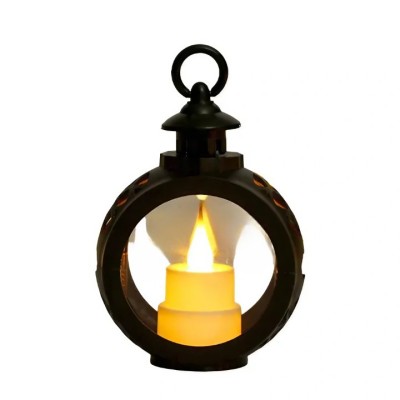 Decoratiune craciun tip felinare cu baterii, 13.5 x 9 cm,lumanare cu lumina alb cald fara geam,baterii incluse,negru foto