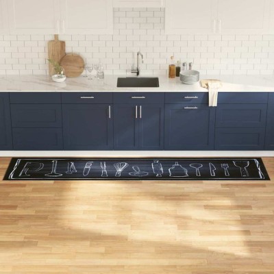 vidaXL Covor de bucătărie Toile Negru 300 x 60 cm Catifea 42013433 foto