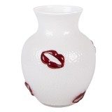 Cumpara ieftin Vaza flori sticla alba rosie &Oslash; 13x16 cm