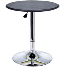 Masa pentru bucatarie/living/bar, rotunda, rotativa, inaltime reglabila, PVC, lemn, metal, negru, 63x67-93 cm