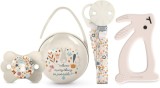 Set cadou bebelusi Suavinex Wonderland, bej, cu suzeta, clema, cutie si jucarie dentitie, 0-6 luni