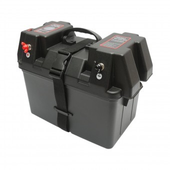 Cutie baterie auto 12V cu voltmetru DC 6-36V, intrerupator cirucit 16A, 2 prize bricheta, afisaj LCD, 2xUSB 340x195x200mm