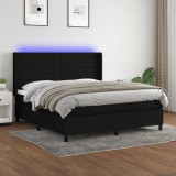 Cumpara ieftin Pat cu arcuri, saltea și LED, negru, 180x200 cm, textil