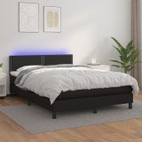 vidaXL Pat cu arcuri, saltea și LED, negru, 140x200 cm, piele eco