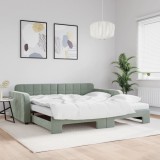 Cumpara ieftin Pat de zi cu extensie și saltele gri deschis 100x200 cm catifea