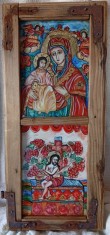 Icoana pe sticla dubla Transilvania Maica Domnului cu pruncul Iisus Hristos și Iisus Hristos Vița cea adevărată