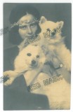5799 - Princess ILEANA, and dogs, Regale, Royalty, Romania - old postcard, real Photo - unused