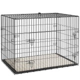 PawHut Cușcă cușcă de transport pliabilă pentru c&acirc;ini cu m&acirc;nerie, tavă detașabilă, pernă inclusă 91 x 62 x 68 cm negru | Aosom Romania