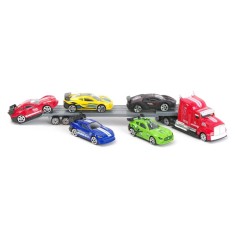 Set Vehicule Jucărie, Model Camion cu 5 Mașini, Scară 1:58, Material Metalic, Multicolor