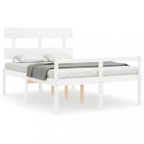 Cumpara ieftin Cadru de pat senior cu tablie dublu mic, alb, lemn masiv