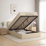 Cumpara ieftin Pat ottoman cu saltea cu headboard Crem 120 x 200 cm Tesatura