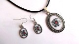 Set bijuterii pandantiv si cercei cu model traditional rosu cu negru 32294