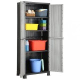 Dulap plastic vidaXL, 68x39x171.5 cm, gri, 4 rafturi reglabile, depozitare, birou, garaj, rezistent 20kg/raft