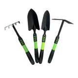 Set 4 unelte de gr&Auml;din&Auml; din pvc carbon, 43x11 cm, plantare &Egrave;i &Atilde;ngrijire, negru/verde &acirc; grebl&Auml;, s&Auml;p&Auml;lig&Auml;, 2 lope&Egrave;i