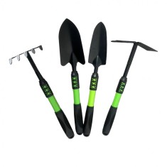 Set 4 unelte de gr&Auml;din&Auml; din pvc carbon, 43x11 cm, plantare &Egrave;i &Atilde;ngrijire, negru/verde &acirc; grebl&Auml;, s&Auml;p&Auml;lig&Auml;, 2 lope&Egrave;i
