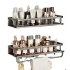 Organizator de perete dublu, cu suport prosop, 40 cm, din otel inoxidabil, suporta eficient multiple tipuri de produse de ingrijire personala, Oem