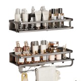 Organizator de perete dublu, cu suport prosop, 40 cm, din otel inoxidabil, suporta eficient multiple tipuri de produse de ingrijire personala, Oem