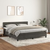 Pat box spring cu saltea, gri &icirc;nchis, 160x200 cm, catifea GartenMobel Dekor, vidaXL