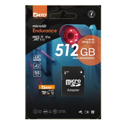Dato - Memory Card Endurance (DTTF512GU3A2V30HA) - Micro SDXC, 512GB, U3, A2, V30, Read 95MB/s, Write 50MB/s - Black foto