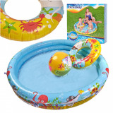 Set 3 piese Piscina gonflabila colac si minge Multicolor 122 cm, Bestway