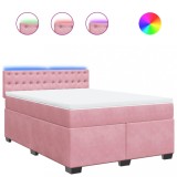 Cumpara ieftin Pat box spring cu saltea, roz, 140x190 cm, catifea