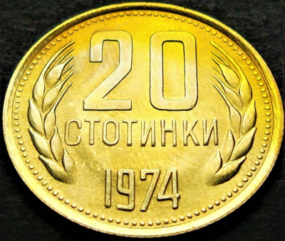 Moneda 20 STOTINKI - RP BULGARIA, anul 1974 * cod 5323 A = UNC + LUCIU de BATERE foto