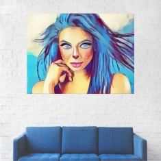 Tablou Canvas, Portret Albastru Fata - 20 x 25 cm foto
