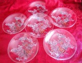 SET FARFURII STICLA COLORATA DECOR CU FRUCTE IN RELIEF MURE SI PIERSICI 20.5 CM