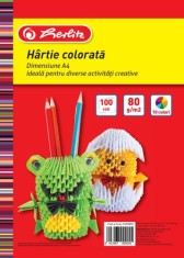 H&acirc;rtie colorată Herlitz, A4, 80gr, set 100 buc, diverse culori