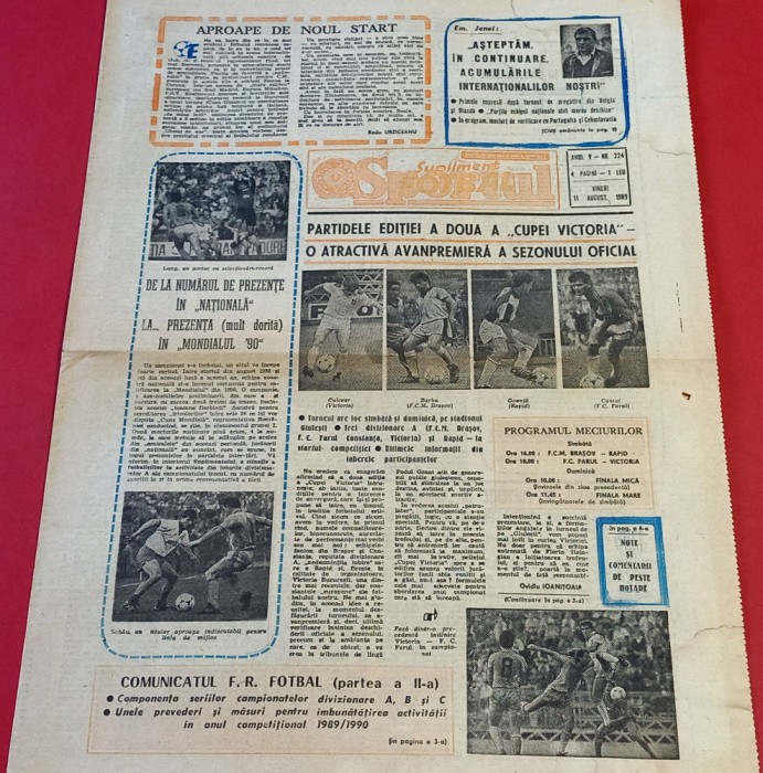 Ziarul Sportul supliment FOTBAL 11.08.1989