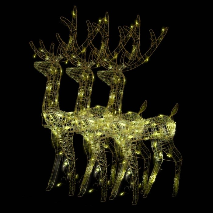 Decoratiuni reni de Craciun, 3 buc., alb cald, 120 cm, acril