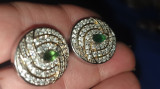 Cercei eleganți masivi argint 925 placați aur cu smaralde naturale verde intens