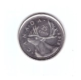 Moneda Canada 25 cents/centi 2018, stare foarte buna, curata, cu luciu