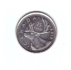 Moneda Canada 25 cents/centi 2018, stare foarte buna, curata, cu luciu