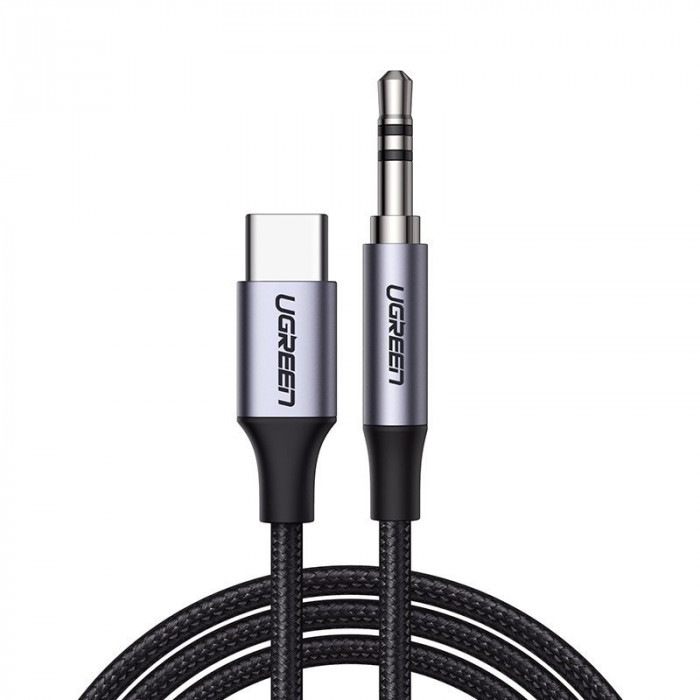 Cablu Audio Stereo Ugreen AUX Mini Mufă 3,5 Mm - USB Tip C Pentru Telefon Tabletă 1m Negru (CM450 20192)