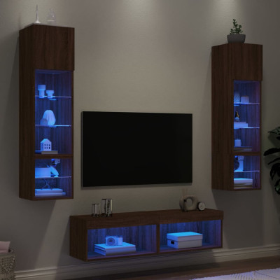 Unitati de perete TV cu LED-uri, 6 piese, stejar maro, lemn GartenMobel Dekor foto
