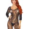 Seamless Swirl Lace Long Sleeve Bodystocking, Black - O/S