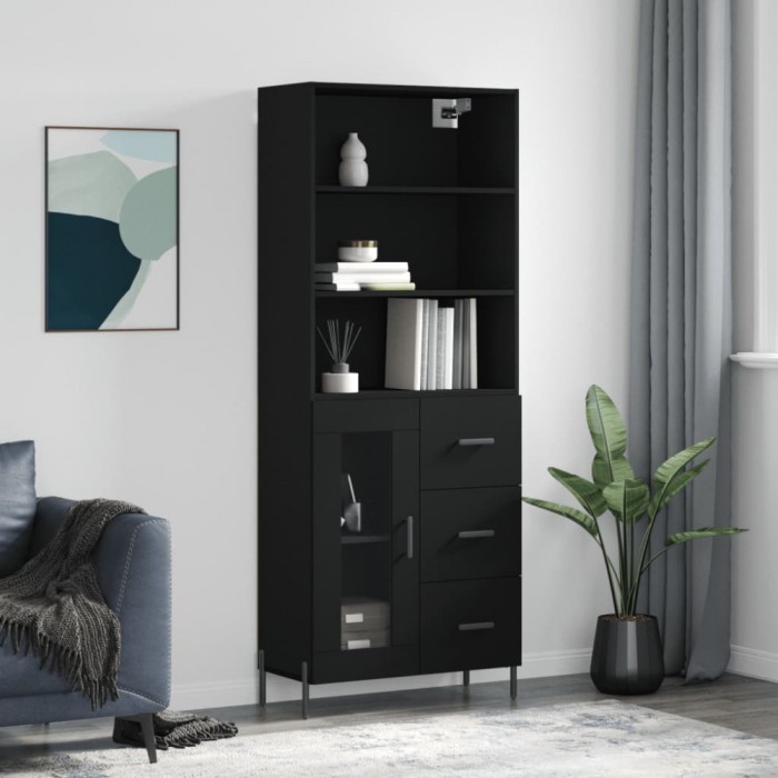Gossi dulap inalt, negru, 69,5x34x180 cm, lemn compozit