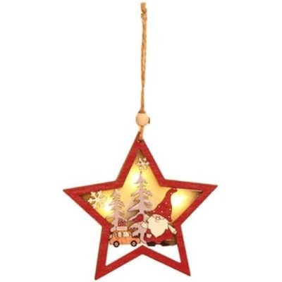 Ornament de Brad, Flippy, cu Lumini LED, din Lemn, Figurina Elf, Model Stea, Multicolor foto