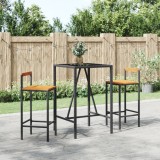 Cumpara ieftin Set bar pentru grădină, 3 piese, negru, poliratan/lemn acacia
