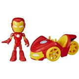 Figurina Marvel Spidey and his Amazing Friends - Iron Man cu masinuta, Hasbro